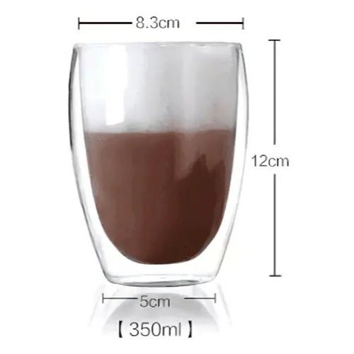 Kit Copo De Vidro Duplo Parede Dupla Reforçado Resistente 350ml Café Expresso Chá Capuccino Presente