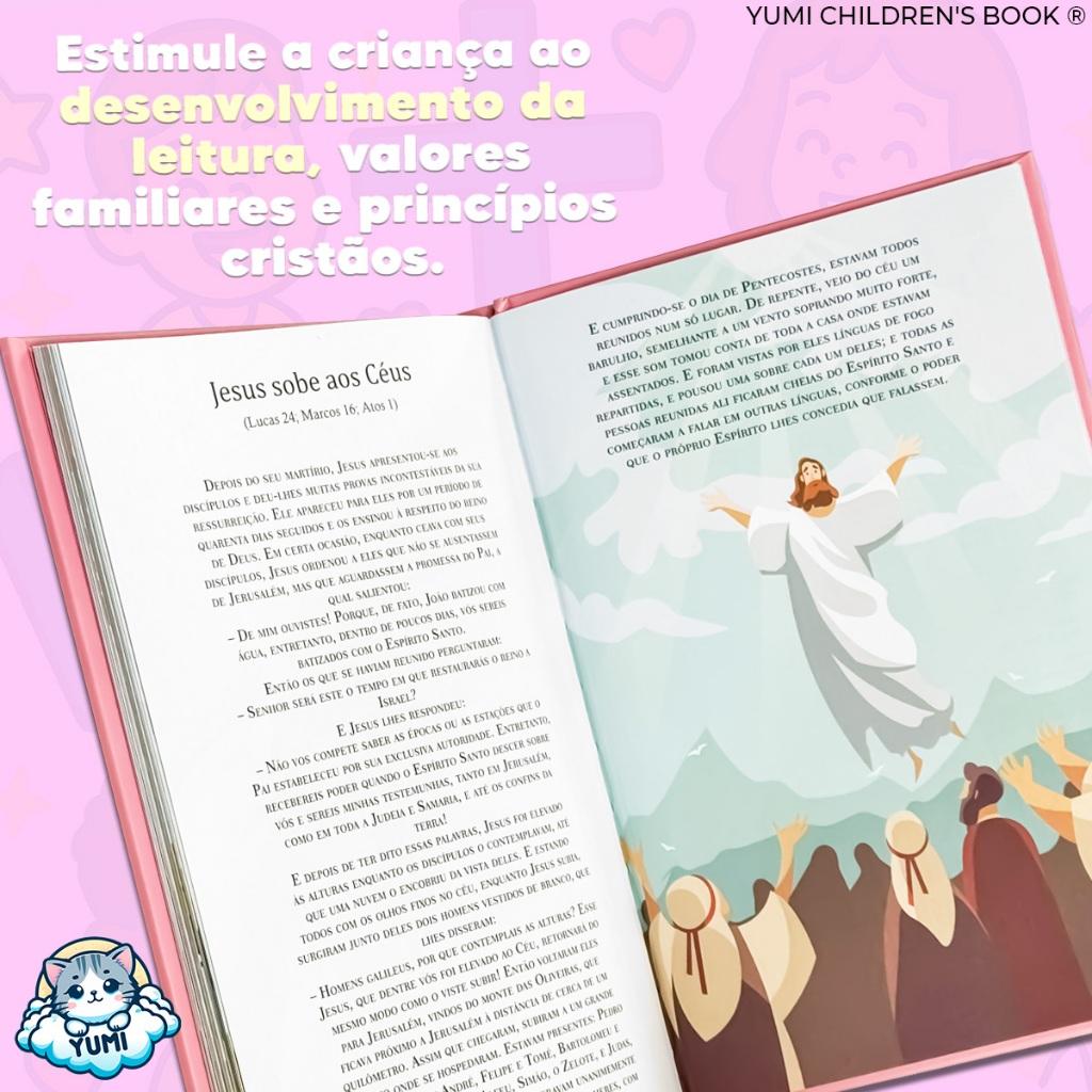 Livro Bíblia Infantil Menina Bíblia Para Crianças Capa Dura + De 50 Histórias Da Bíblia Ilustrada