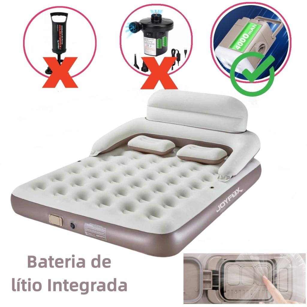Colchão Inflável Queen Size Com Bomba Inflável De Bateria De Lítio 200 150 22cm Com Encosto Removível Para Proteção