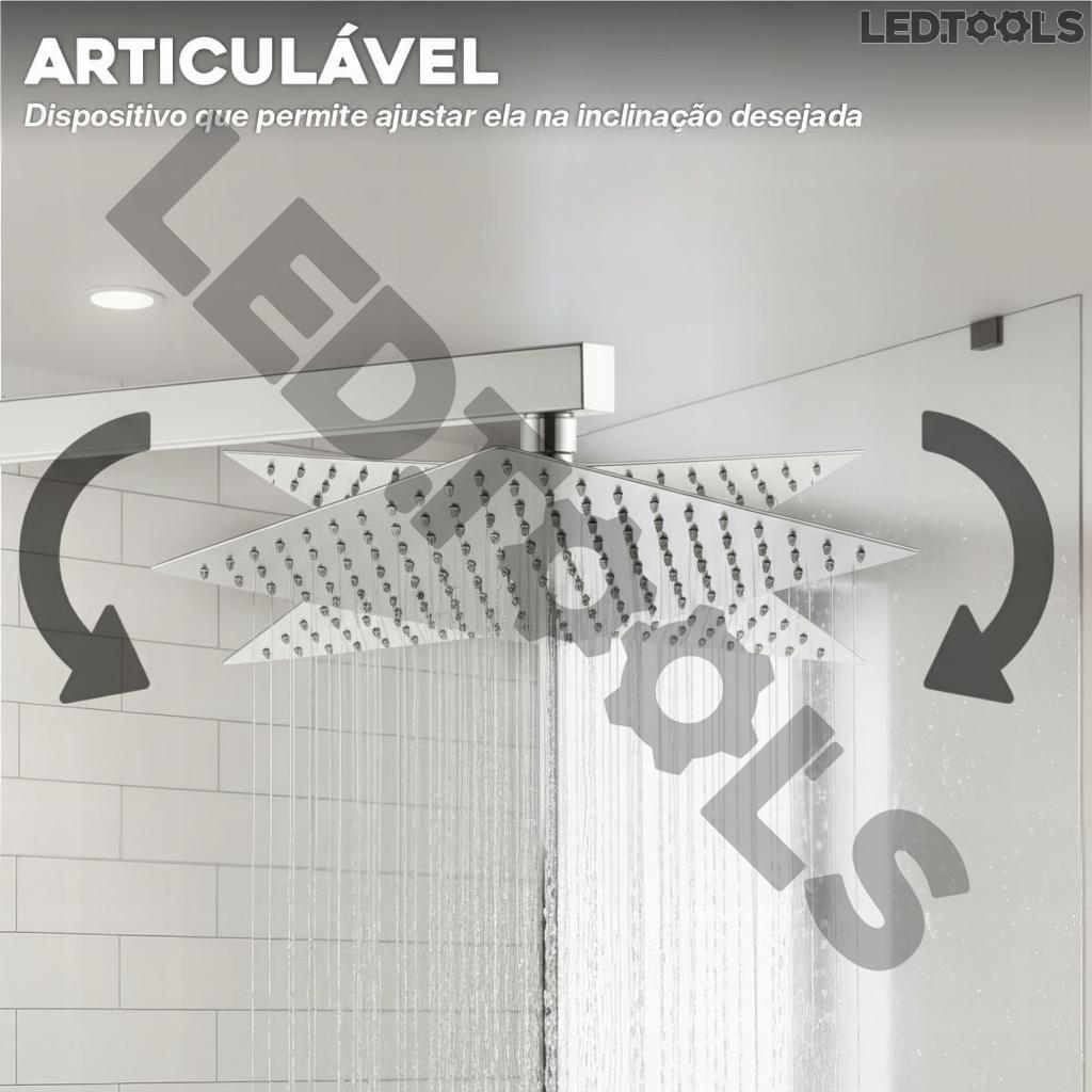 Ducha Chuveiro Inox Quadrada 30 X 30cm Parede E Teto Com Braço 30cm Preto Ou Cromado