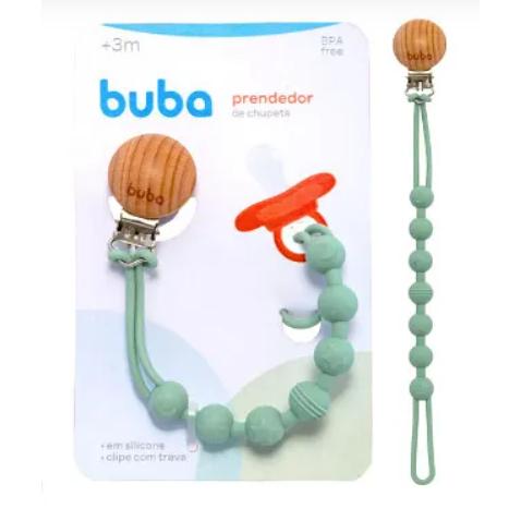 Prendedor De Chupeta Buba Silicone Verde Formato Bolinhas