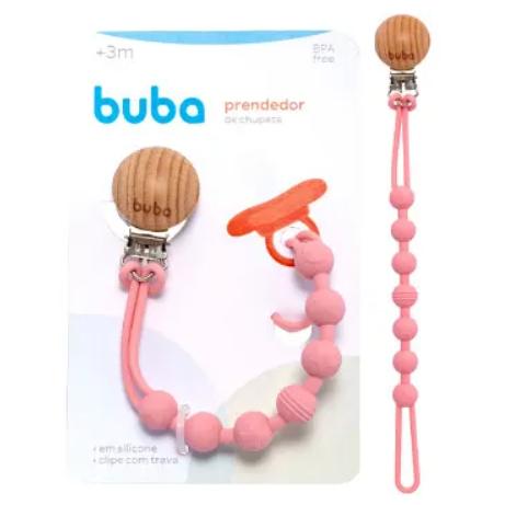 Prendedor De Chupeta Buba Silicone Rosa Formato Bolinhas