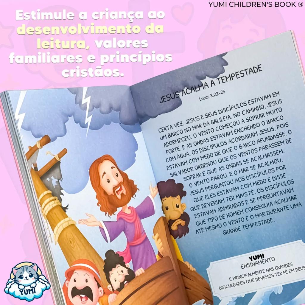 Livro Infantil Bíblia Rosa Infantil + De 100 Histórias Da Bíblia Ilustrada