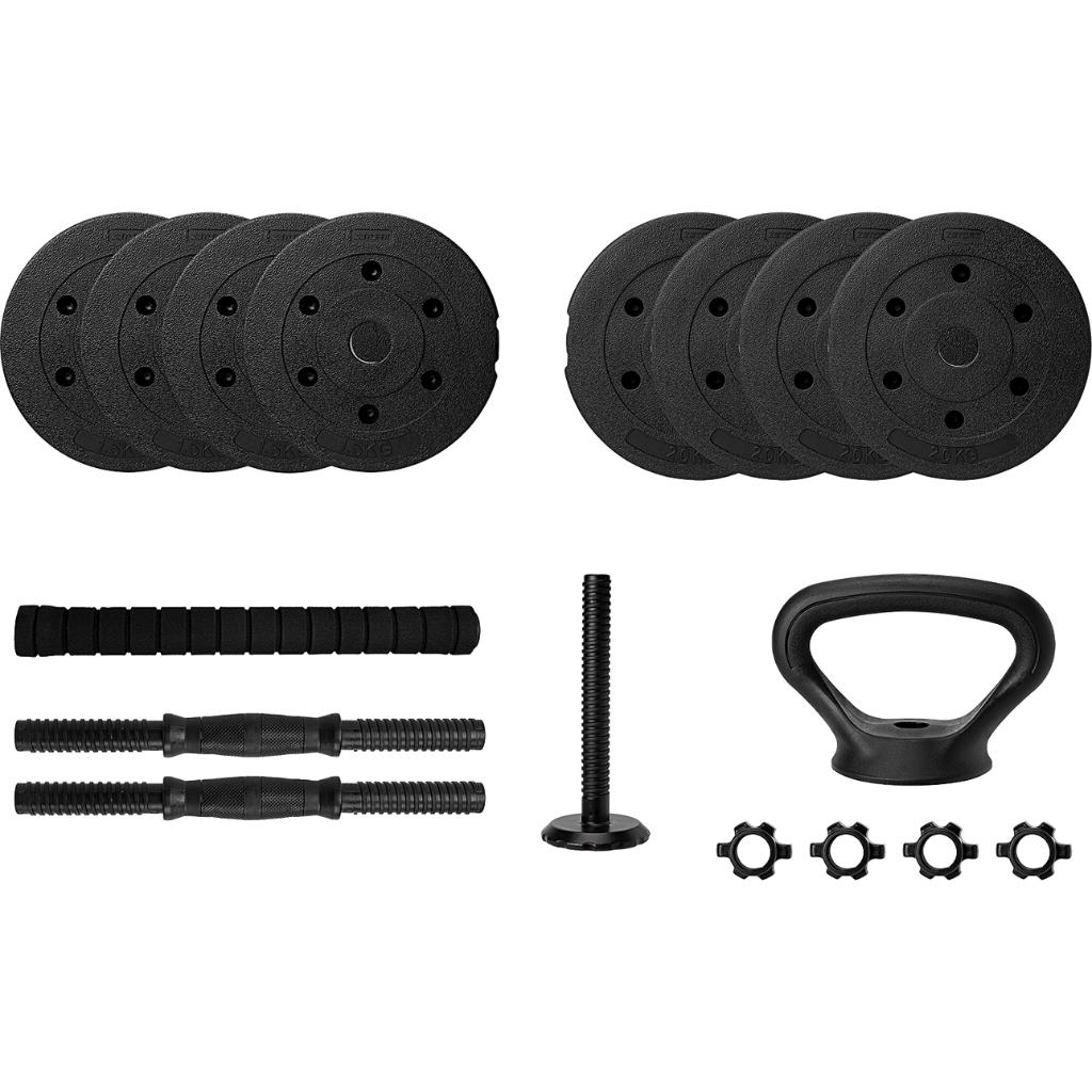 Kit Halteres De Anilhas Barras E Kettelbell Musculação Ajustável Tudo Esportes Treino Completo Casa