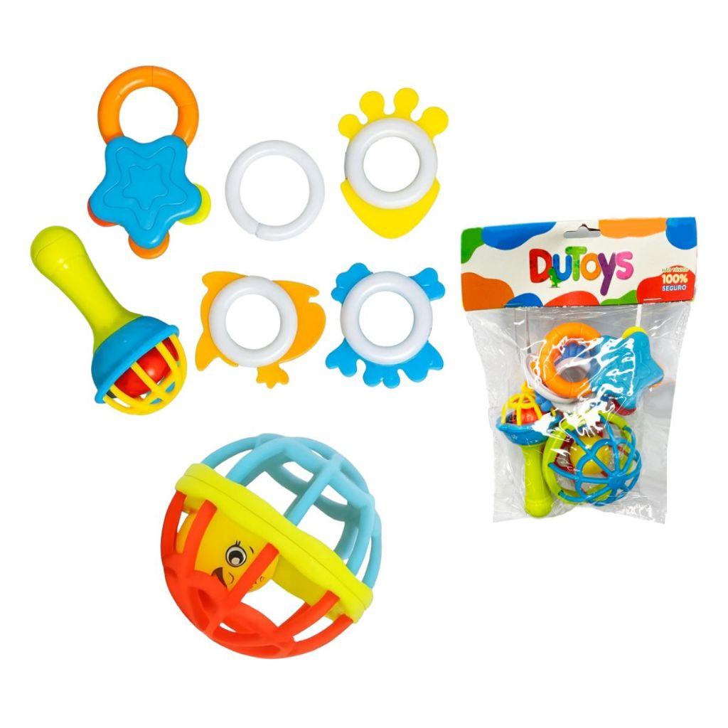 Kit 7pcs Brinquedo Chocalho Soft Macio Silicone Bolinha Halter Chocalho Dutoys