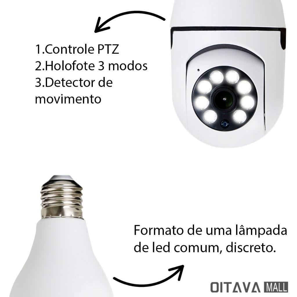 Câmera Lâmpada Espiã Wi-fi 360 Full HD 1080p Com Visão Noturna E Detecção De Movimento