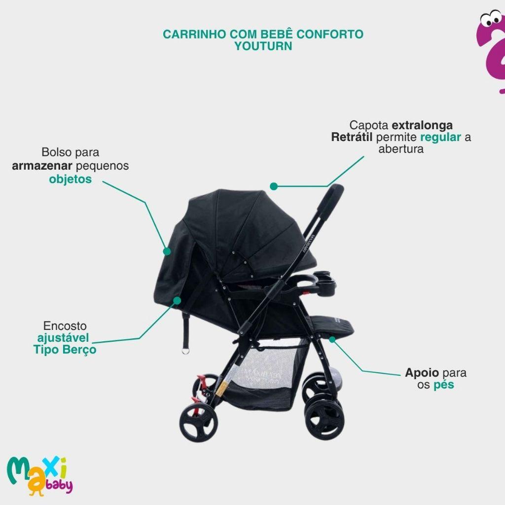 Carrinho De Passeio Com Bebê Conforto 2 Em 1 Travel System Youturn Maxi Baby