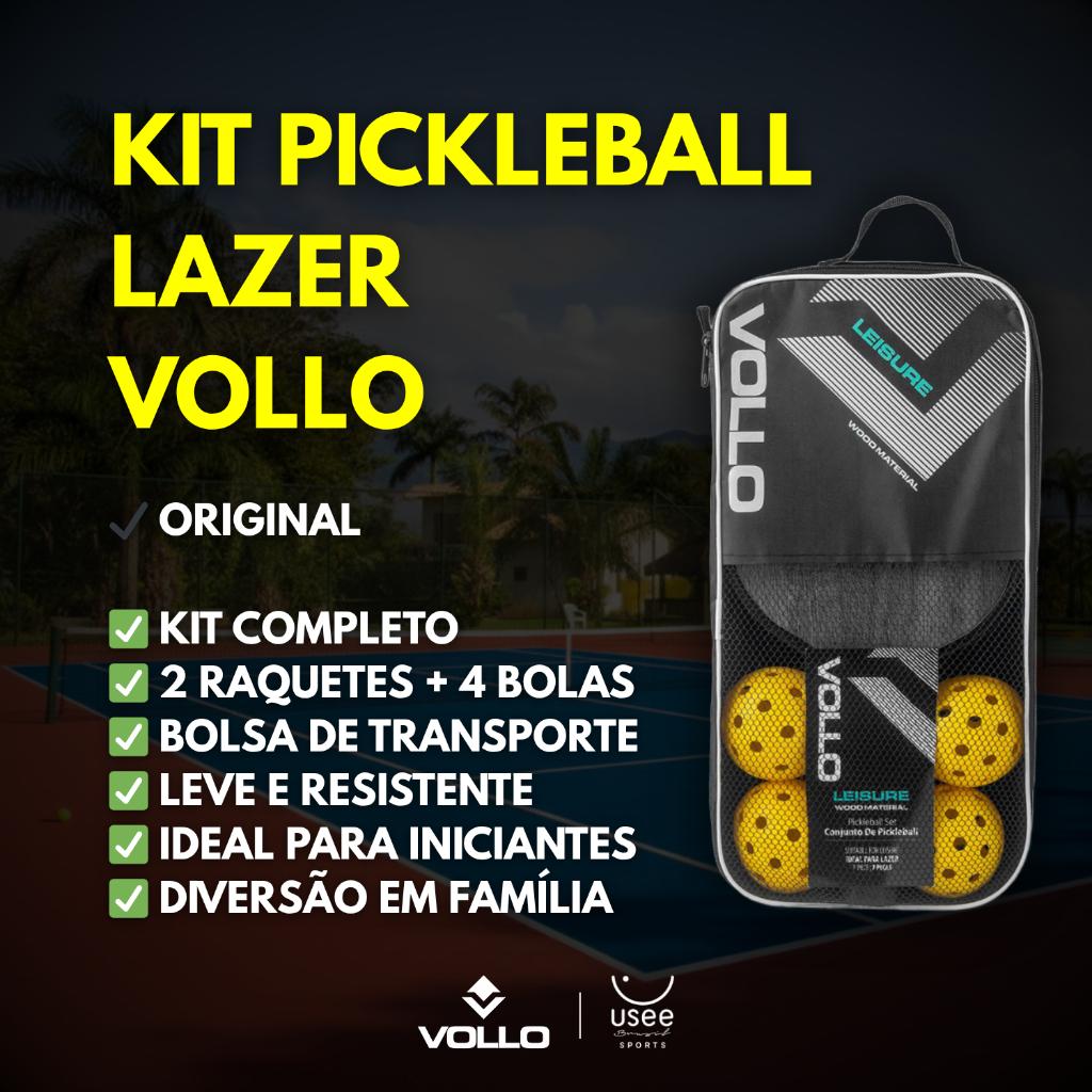 Kit Pickleball Lazer 2 Raquetes 4 Bolas E Bolsa Vollo Original