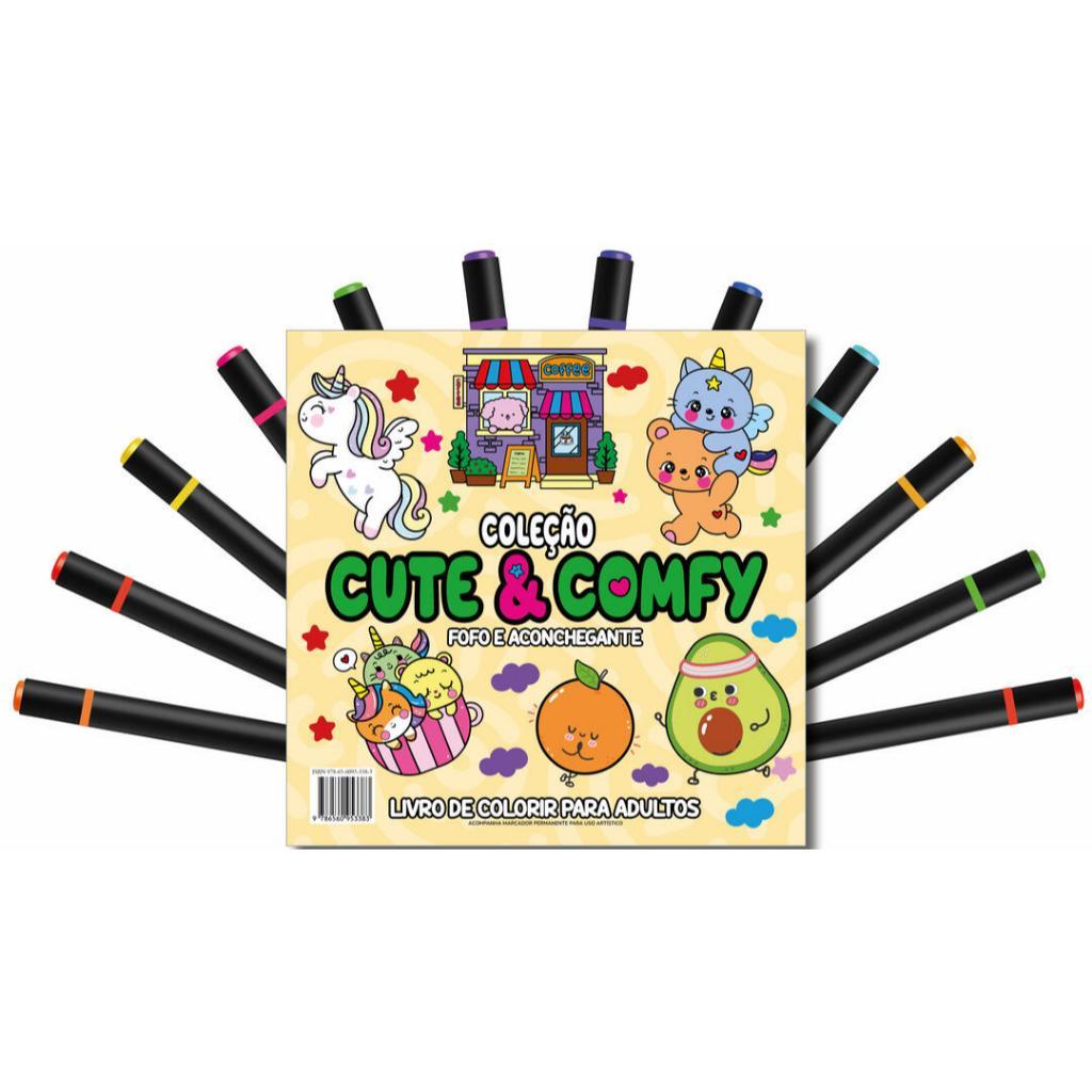 Cute Comfy Coloring Book For Adults - Fofo E Aconchegante - Livro De Colorir Adulto + 12 Canetas