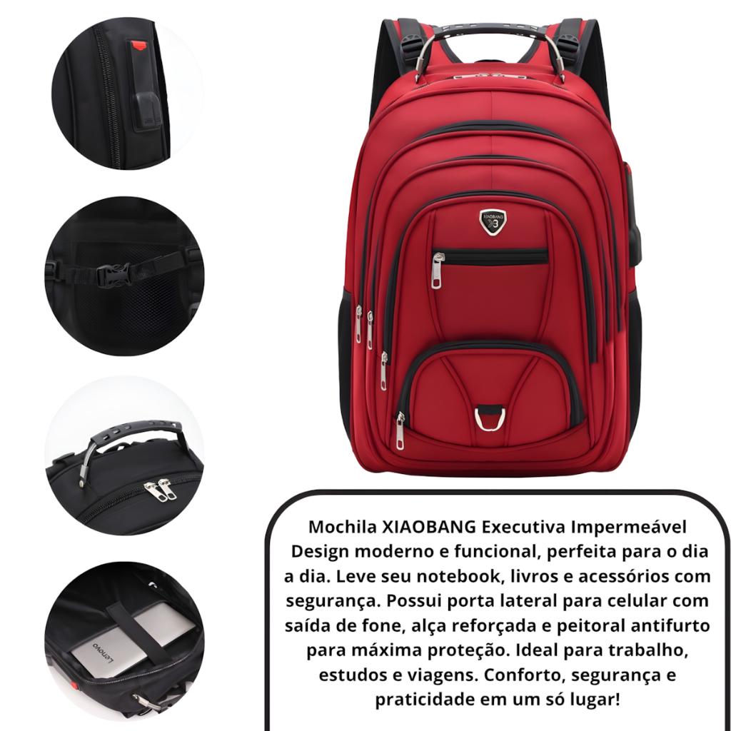 Mochila Impermeável Executiva Notebook Trabalho Reforçada Cabo De Aço Anti Furto Saida Cabo Aux USB Fone Ouvido 40L
