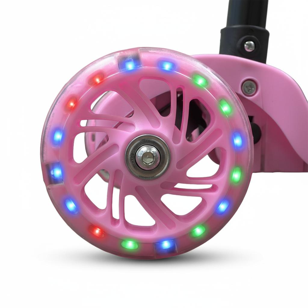 Patinete Rosa Menina Dobrável LED Nas Rodinhas +3 Anos Alumínio Suporta Até 25kg Certif. Inmetro Queen Shop