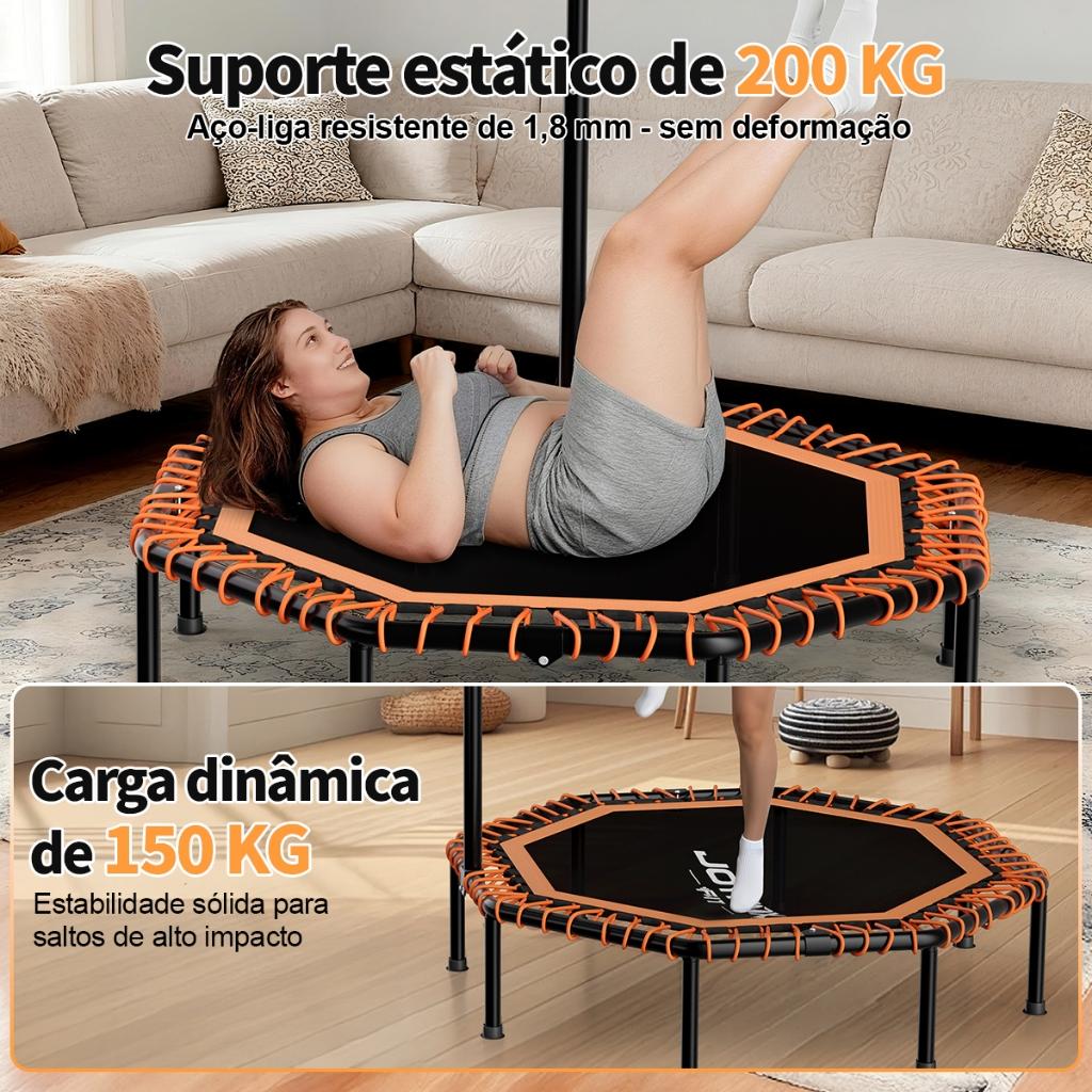Trampolim Fitness Joyfox Para Adultos E Crianças Com Barra Ajustável Em 3 Níveis Silencioso Até 200kg