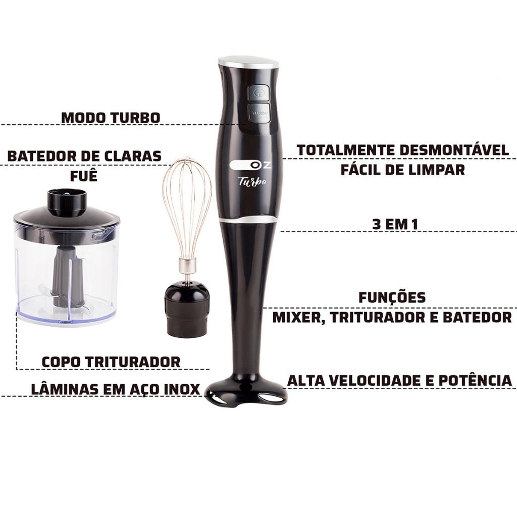 Mixer Turbo Chef 3 Em 1 250w Misturador Triturador E Fuet Sem Fio Portátil Mx4000 Oz