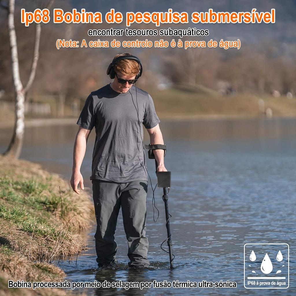 Detector De Metal E Ouro Prova De Agua Com Fones Ouvido E Pá