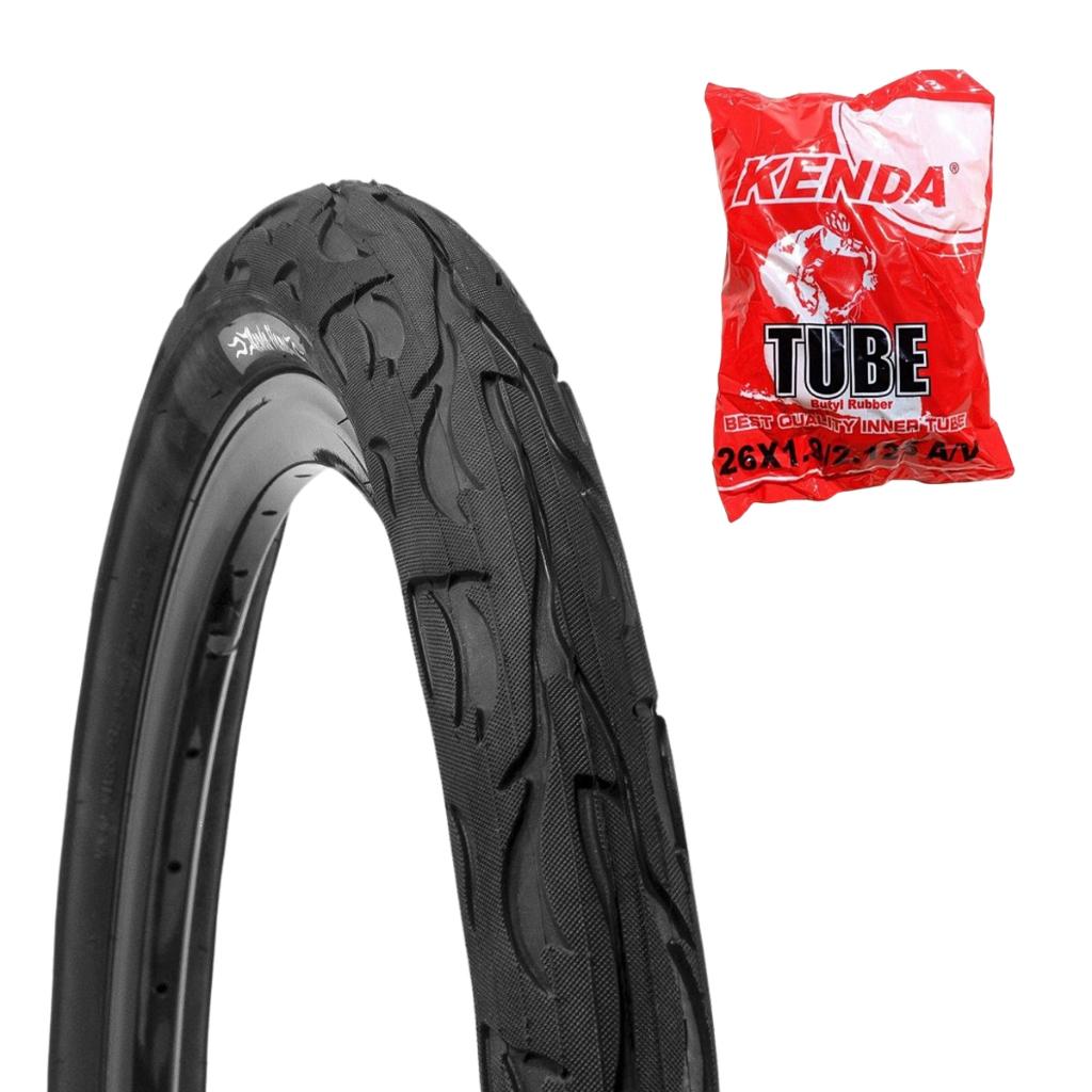 Pneu Kenda Flame 26x2.125 + Camara 26 Slick Preto 50-559 Aro 26 Mountain Bike Mtb