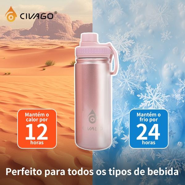 Civago Garrafa Térmica 560ml-1180ml Inox Com Alça Quente Frio Com Isolamento Térmico De Grande Capacidade Bpa Free