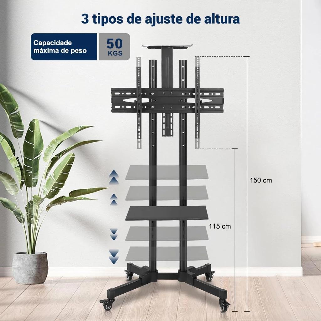 Yesop Suporte TV Móvel De Chão Com Rodinhas Pedestal Ajustável Para Tvs 32 A 65 Polegadas