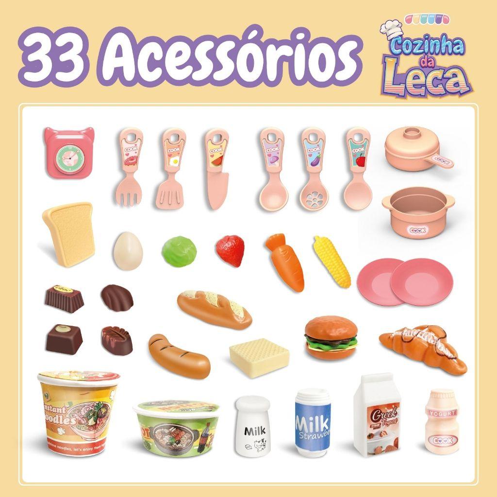 Cozinha Infantil Brinquedo Com Luz Sai Água De Verdade Fogão 33 Acessórios
