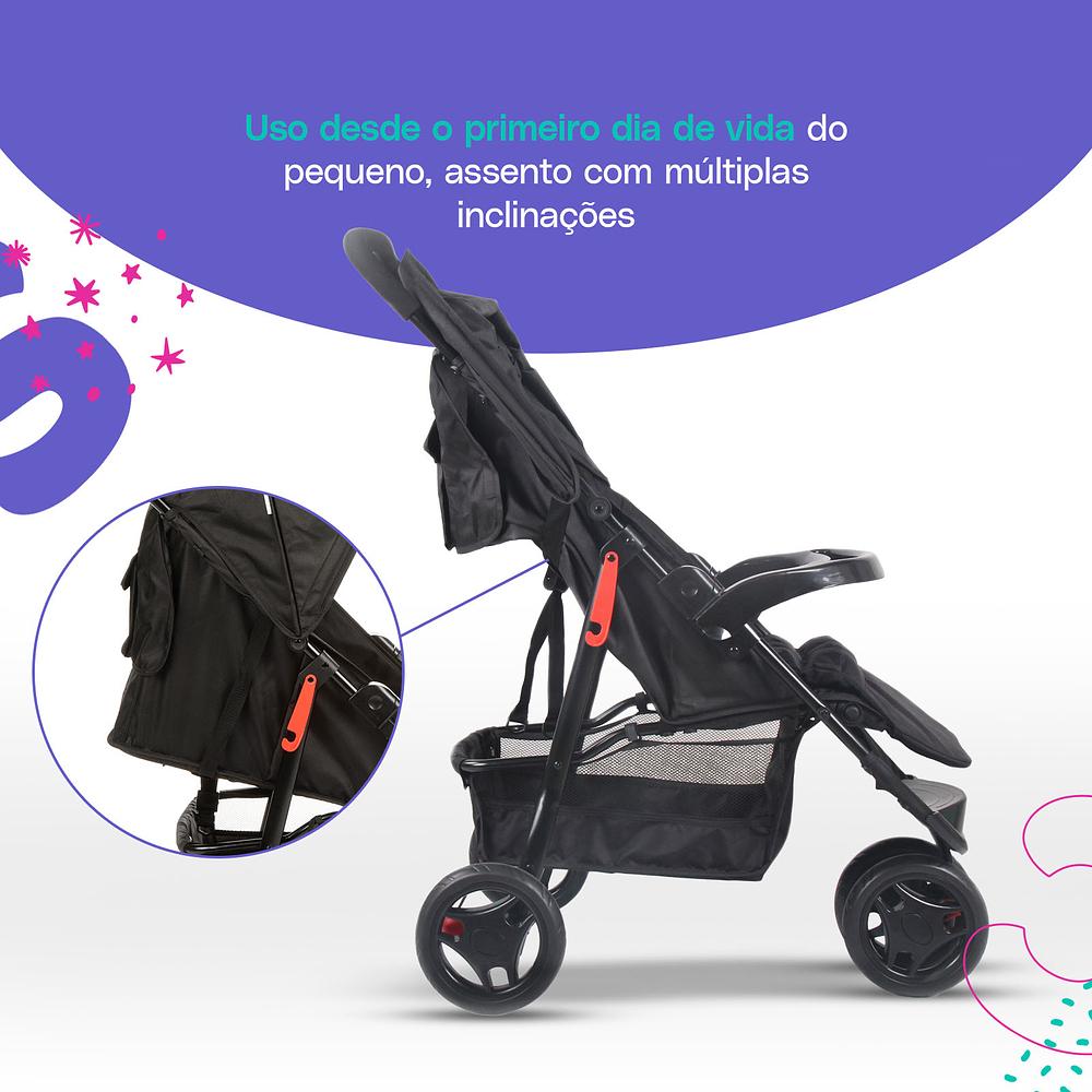 Carrinho De Bebê Cosco Kids Toffy Preto Absoluto 3 Rodas 0-15kg