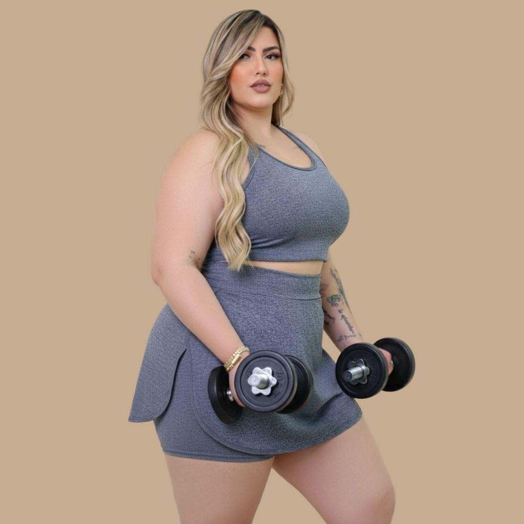 Conjunto Short Saia E Top PLUS Size Dry Fit G1 G2 G3 Fitness Academia Zero Transparência Treino
