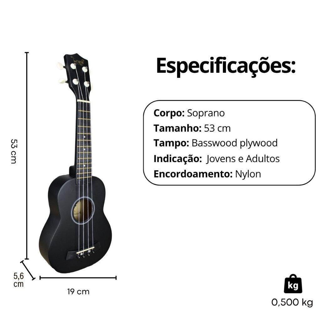 Kit Ukulele Soprano Bravo Music Buk121 21 Polegadas Nylon + Acessórios