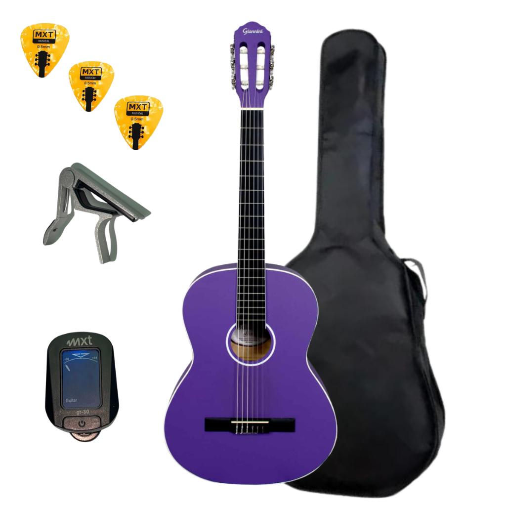 Kit Violão Acústico Iniciante Giannini Clássico Start Estudo N-14 C/capa Palheta+capotraste Afinador