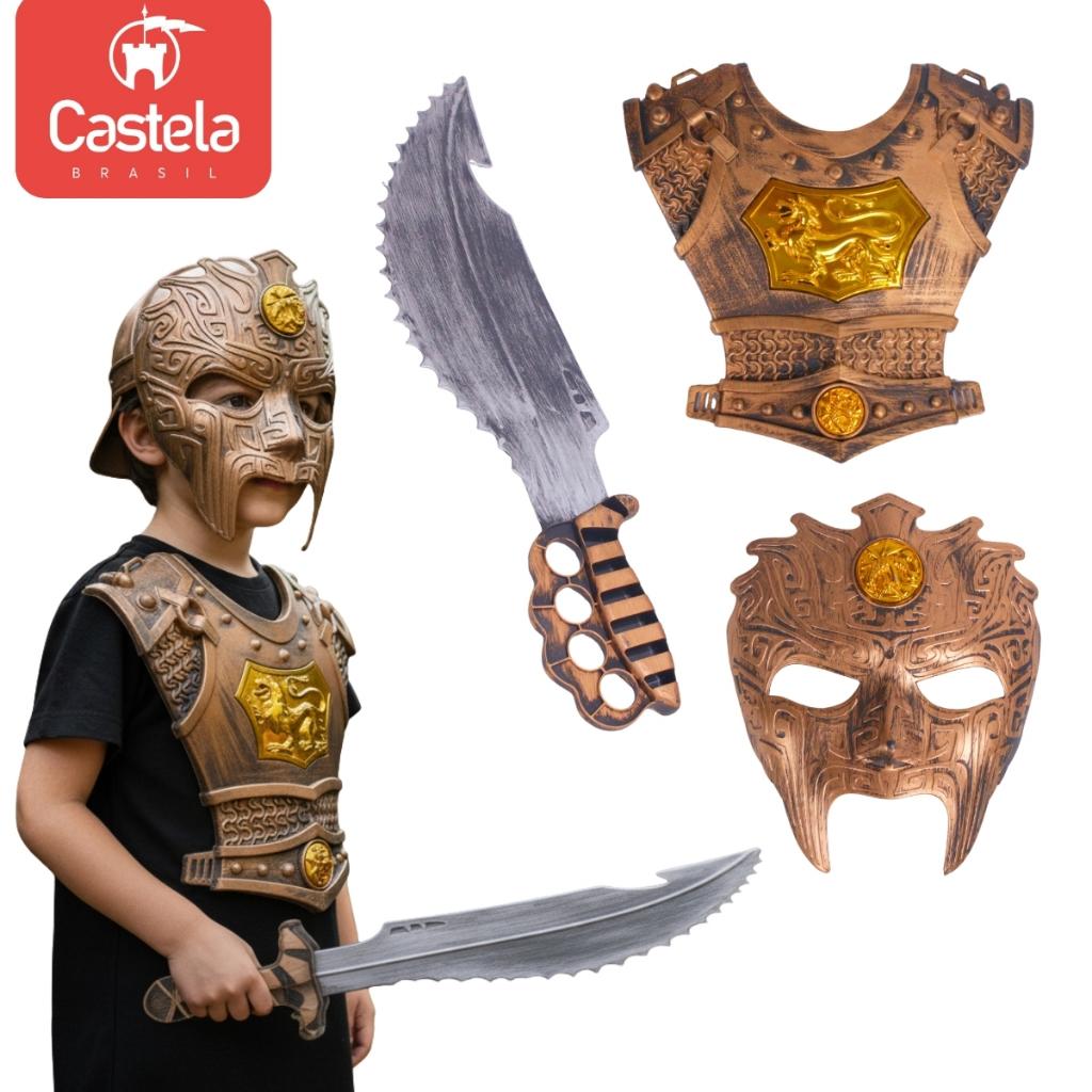 Kit Infantil Armadura Medieval Espada Escudo Gladiador - Castela
