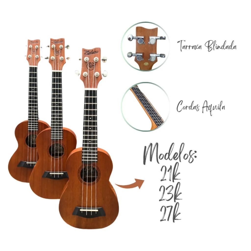 Ukulele Concert Mahina 23k + Bag Resistente Com Alça + Afinador Digital + Suporte Parede Kit