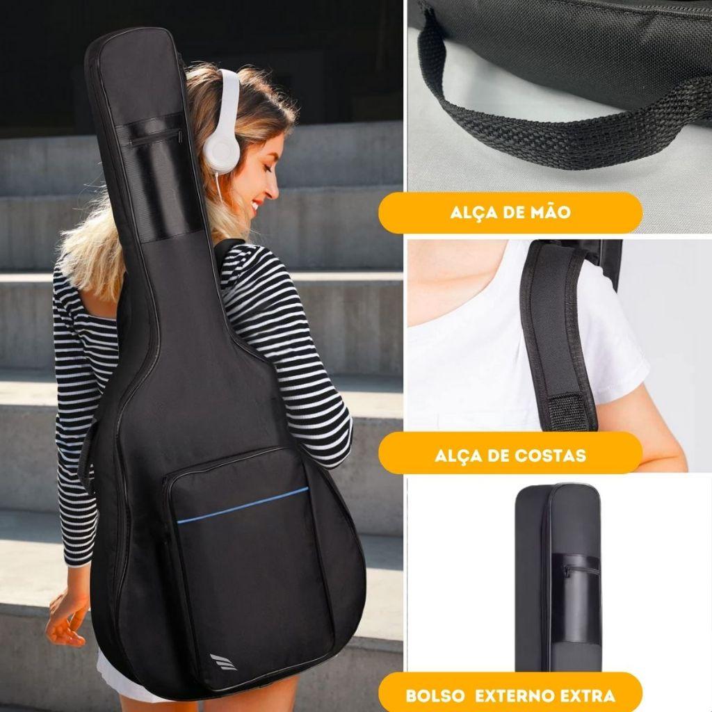 Capa Para Violão Clássico Folk Sierra Sag50 Acolchoada Luxo Alça Mochila Bolso Frontal