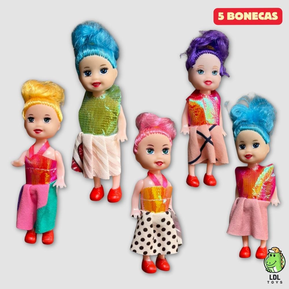 Kit 5 Bonecas + Maquiagem Brinquedo Maqueie Sua Boneca Presente Infantil Faça Você Mesmo Menina