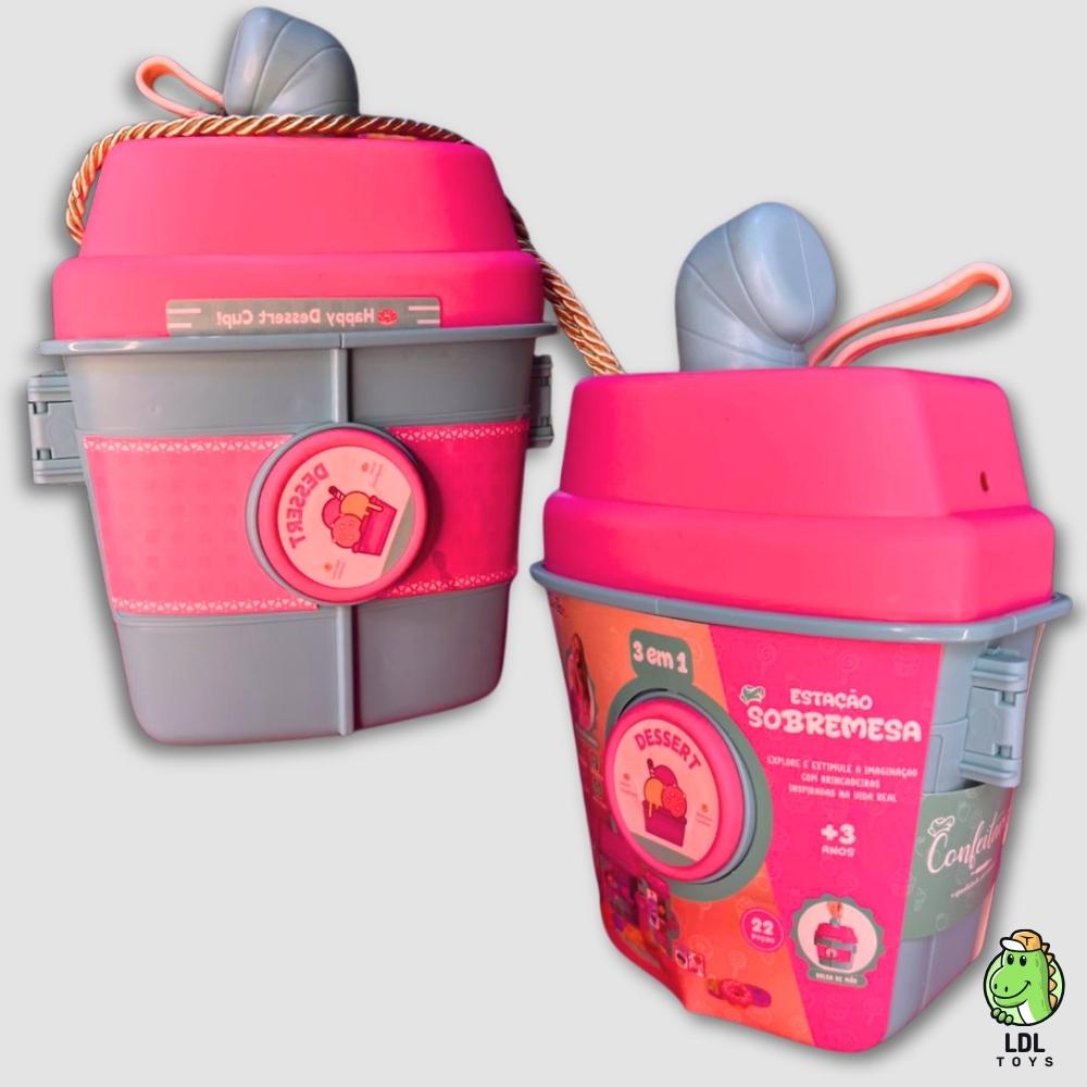 Kit Maleta Sobremesa Infantil 3 Em 1 Com 22 Peças Cupcake Brinquedo Educativo