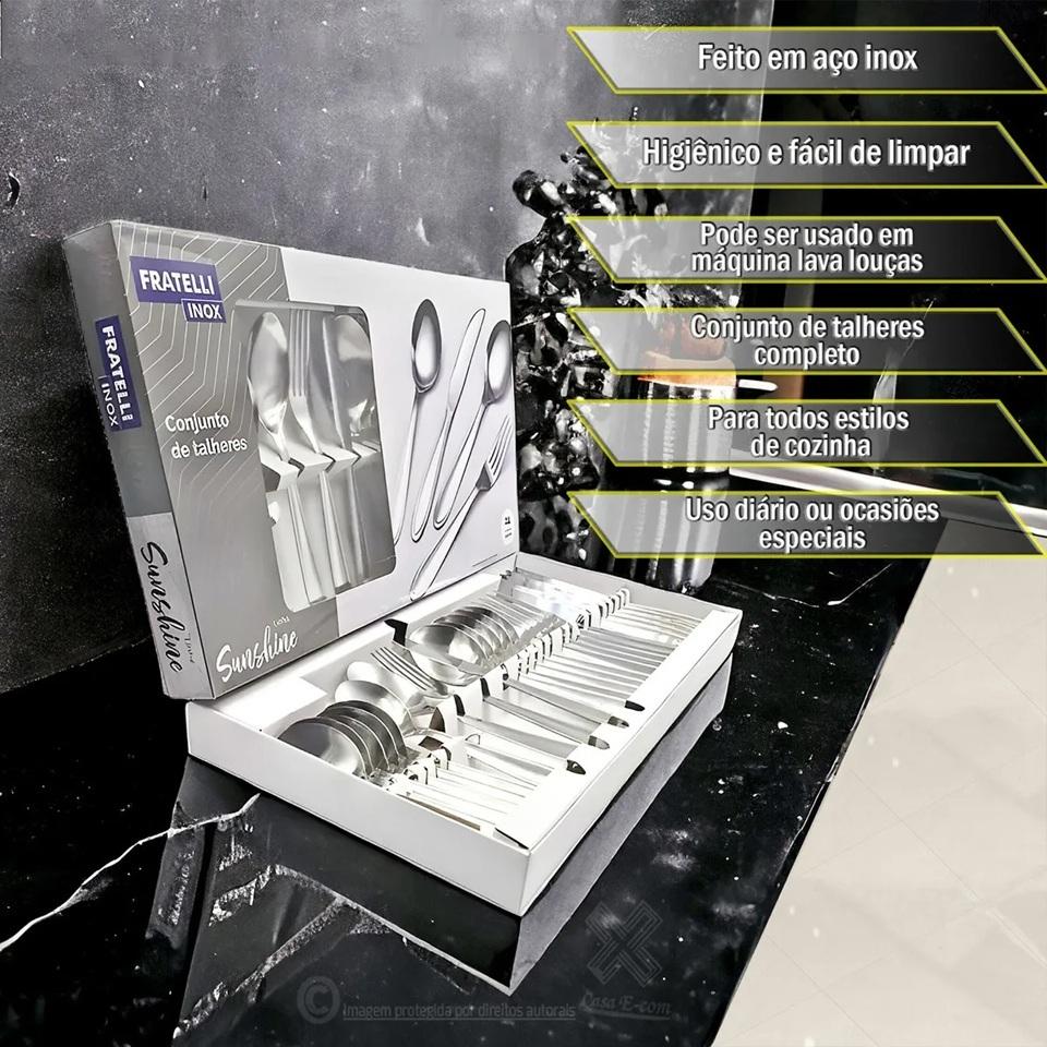 Faqueiro Aço Inox 24 Peças Fratelli Sunshine Garfo Faca Colher Mesa E Sobremesa Prata