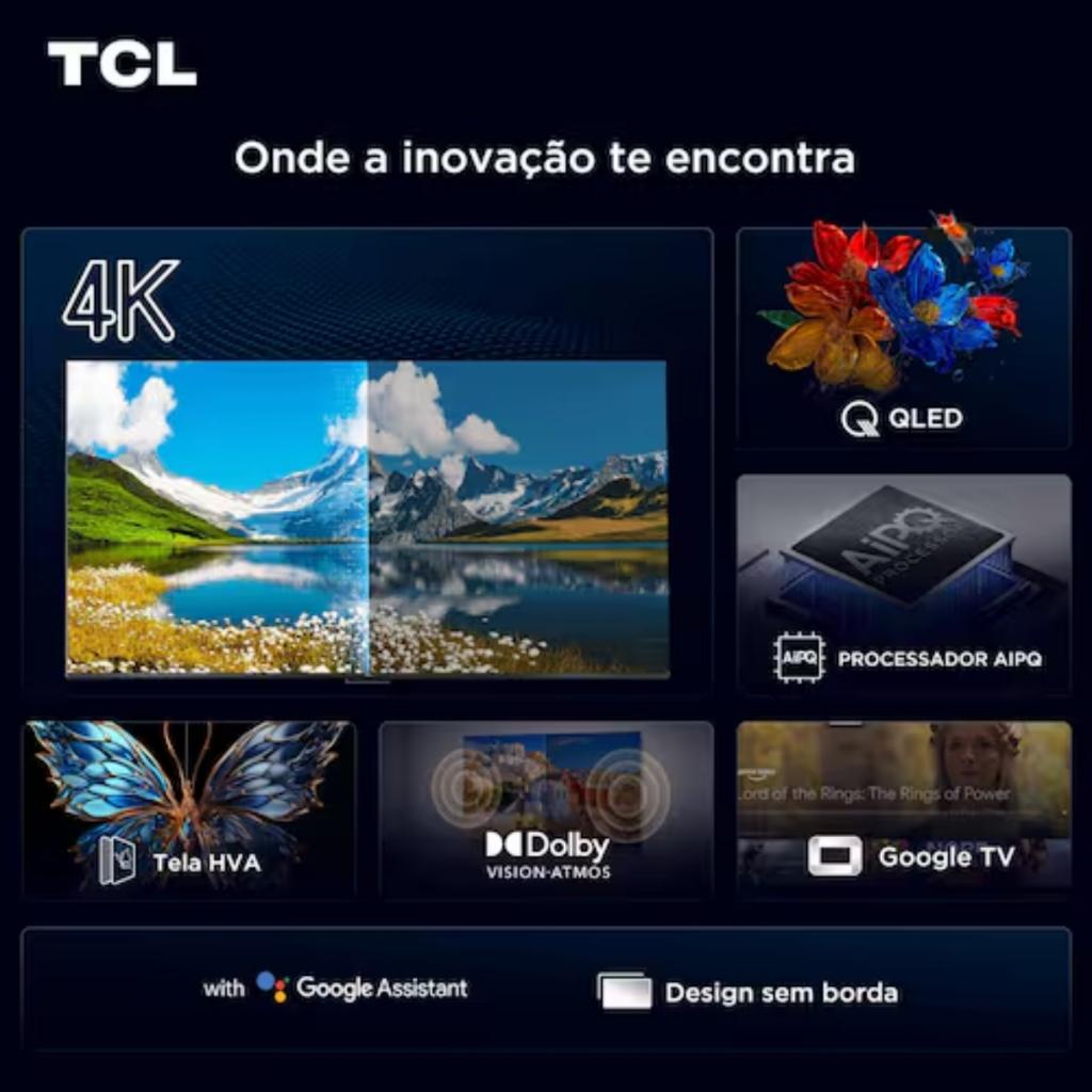 Smart TV 65 Tcl Qled 4K ULTRA HD 65p7k Com Sistema Operacional Google TV Hdr10+ Hdmi 2.1 Dolby