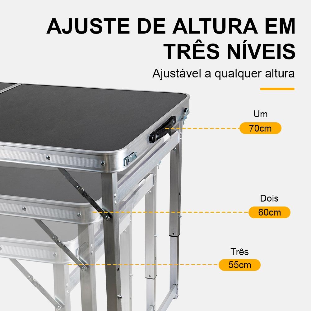 120x60x70cm Mesa Dobrável Com 4 Cadeiras De Alumínio Portátil Vira Maleta Camping Praia Joyfox