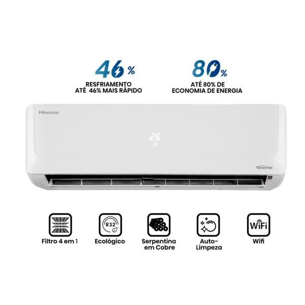 Ar Condicionado Split Inverter Hisense R-32 Hi-wall 12.000 Btus Quente E Frio Wi-fi 220v