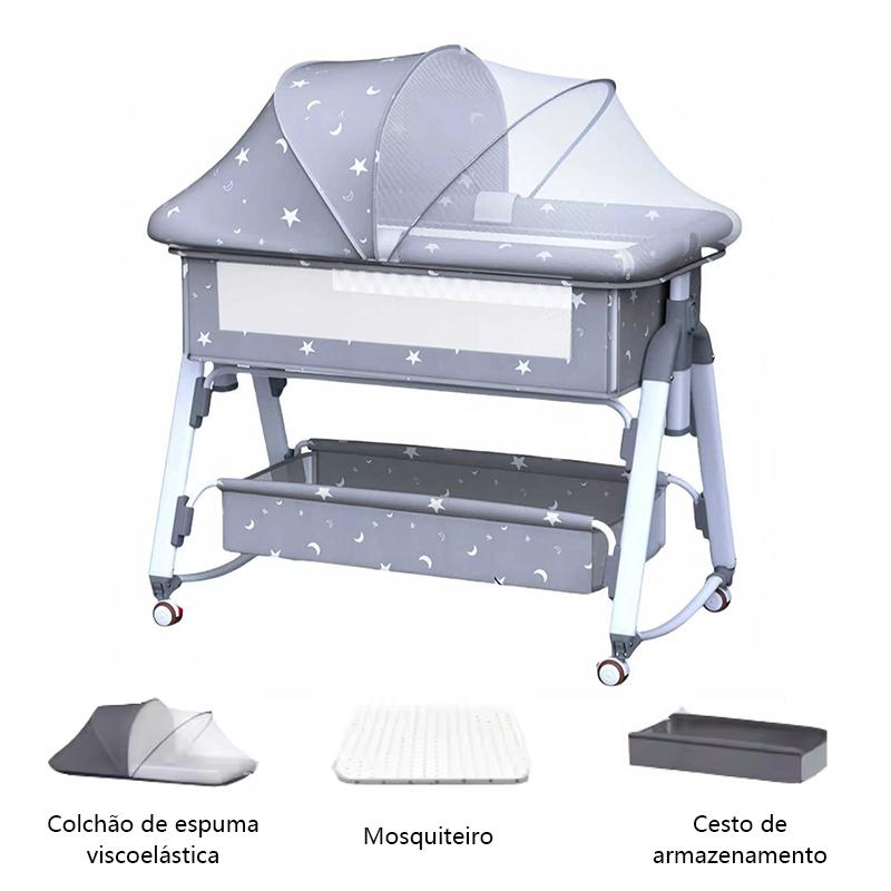 Berço Portátil Moises Co-bed Com Balanço Mosquiteiro E Cesto Cinza -P18