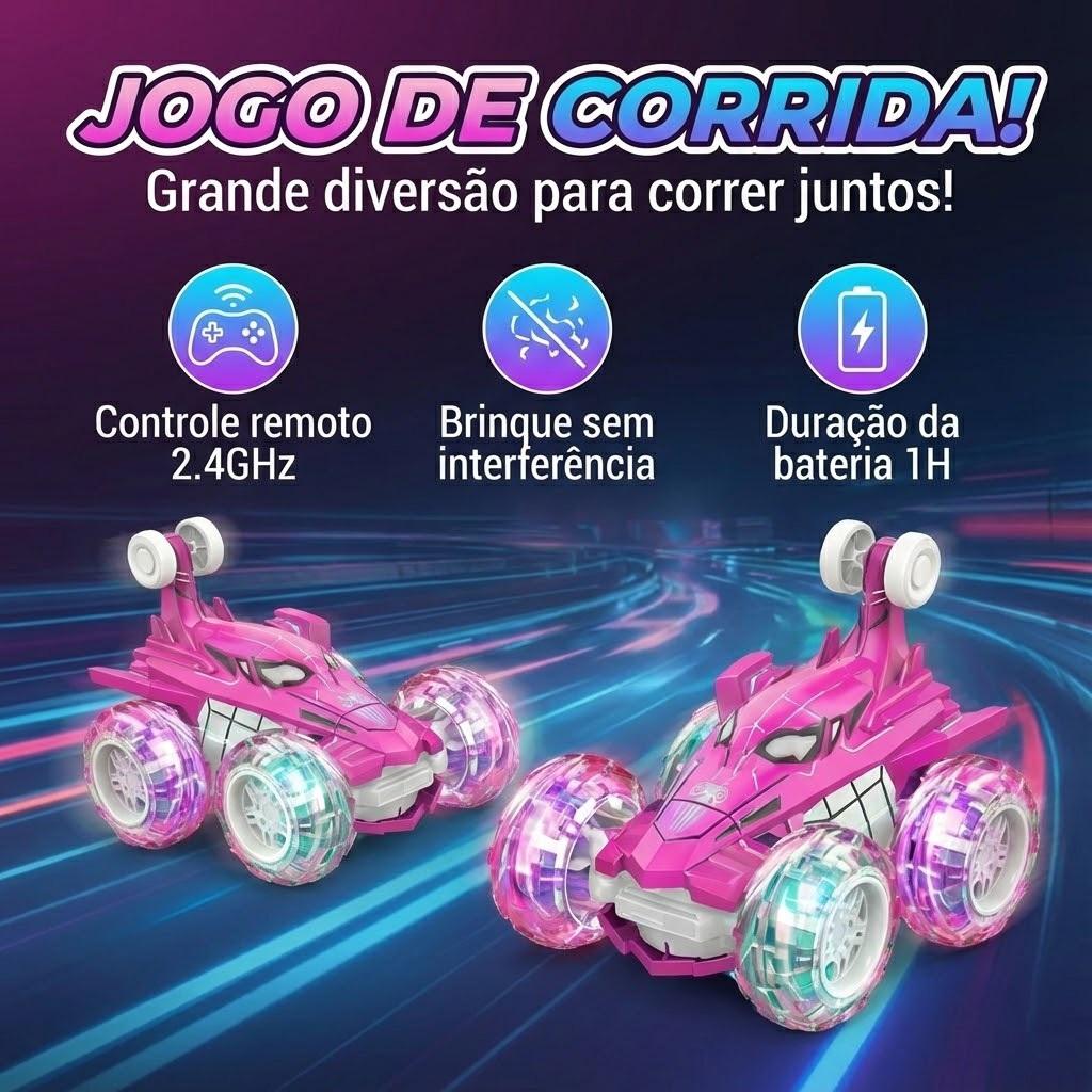 Carrinho Recarregável Controle Remoto Acrobata Gira 360 Graus Aranha Spider Rosa Infantil Kizumba