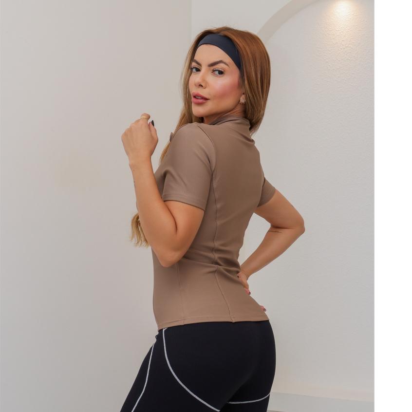 Blusa Jaqueta Feminina Esportiva Canelado Academia Fitness Zíper Gola Alta