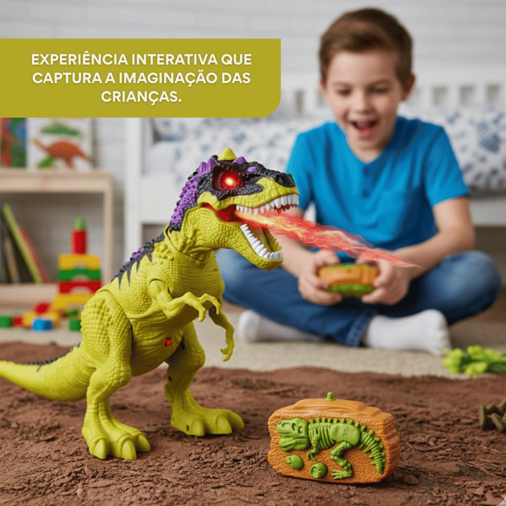 Dinossauro Rex Controle Remoto Anda Solta Fumaça Luz E Som Brinquedo Realista Interativo Kizumba