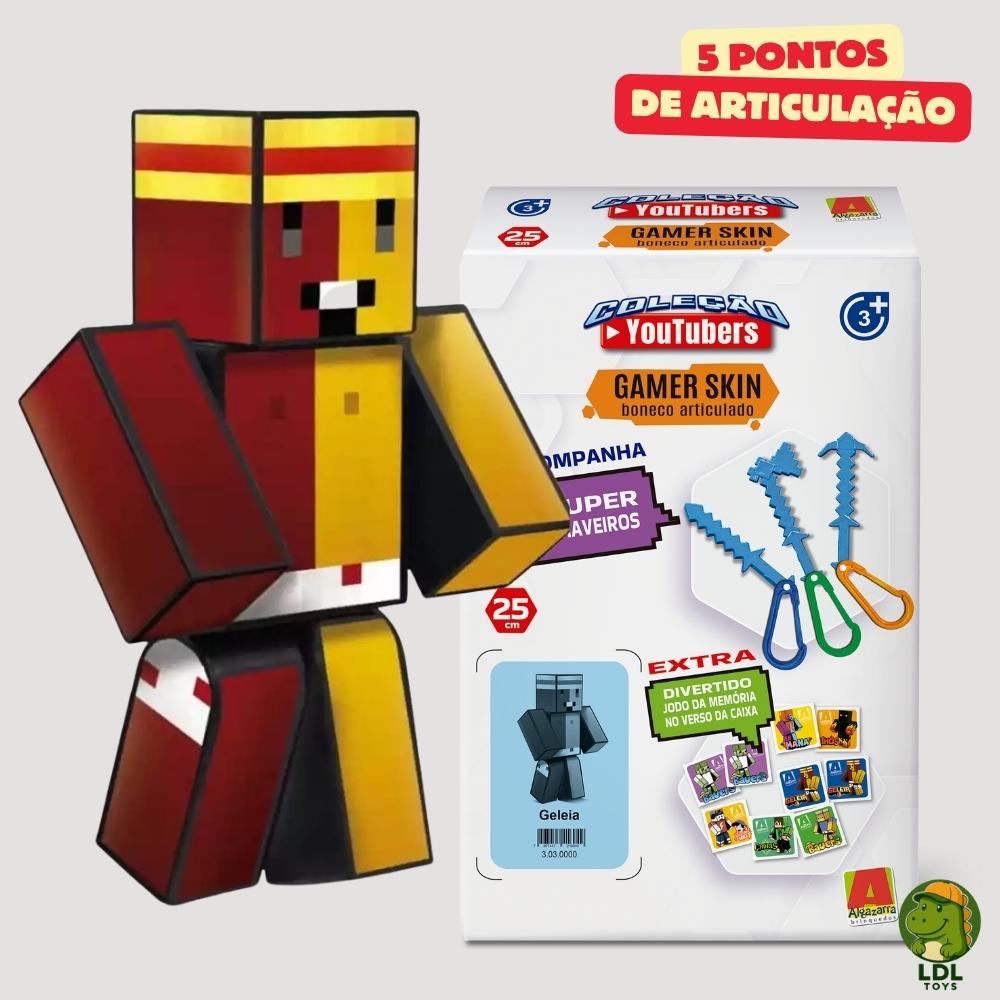 Boneco Geleia 25cm Articulado Acompanha 3 Chaveiros Youtuber Original Algazarra