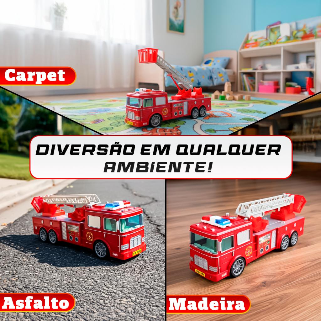 Caminhão Bombeiro Controle Remoto Escada Móvel Bateria Recarregável Infantil Menino Brinquedo