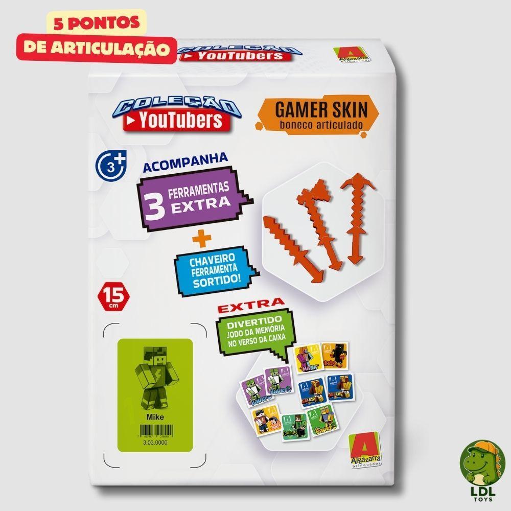 Boneco Aventuras De Mike 15cm Articulado Acompanha 3 Ferramentas Youtuber Algazarra