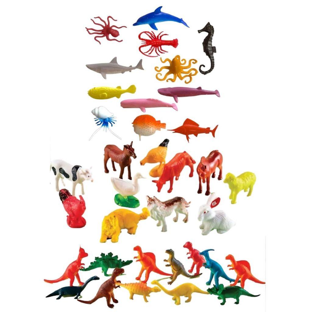 Kit 36 Animais Da Fazenda Marinho Dinossauro Brinquedo Cenário Faz De Conta Infantil Dutoys