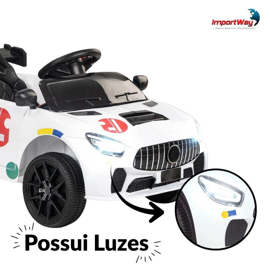 Mini Carro Elétrico Infantil Esportivo 12V Branco Com Controle Remoto Função Música E Luzes LED - Importway