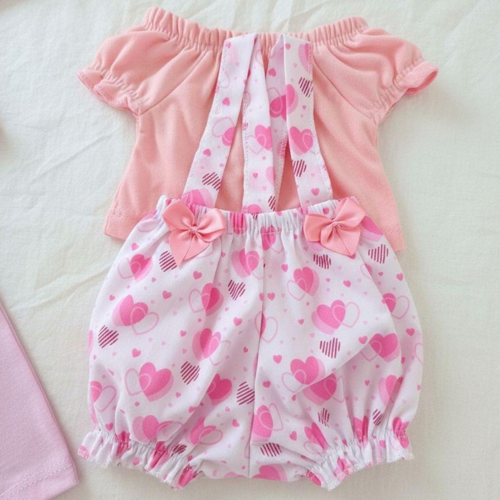 Kit Roupinha Bebê Reborn Boneca Jardineira + Pijama 5 Peças - Veste De 45 A 50cm