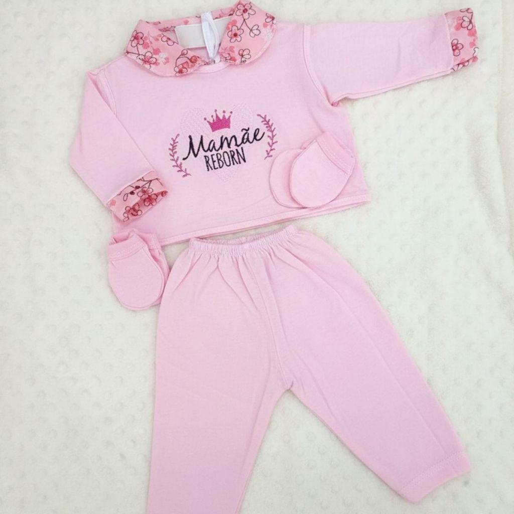 Kit Roupinha Bebê Reborn Jardineira + Pijama + Tiara - Veste De 45 A 50cm