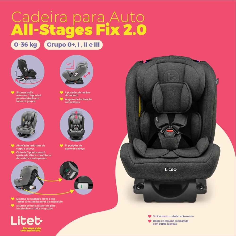 Cadeirinha Infantil Para Carro 0-36kg Isofix All Stages Fix 2.0 Preta Litet - Bb450