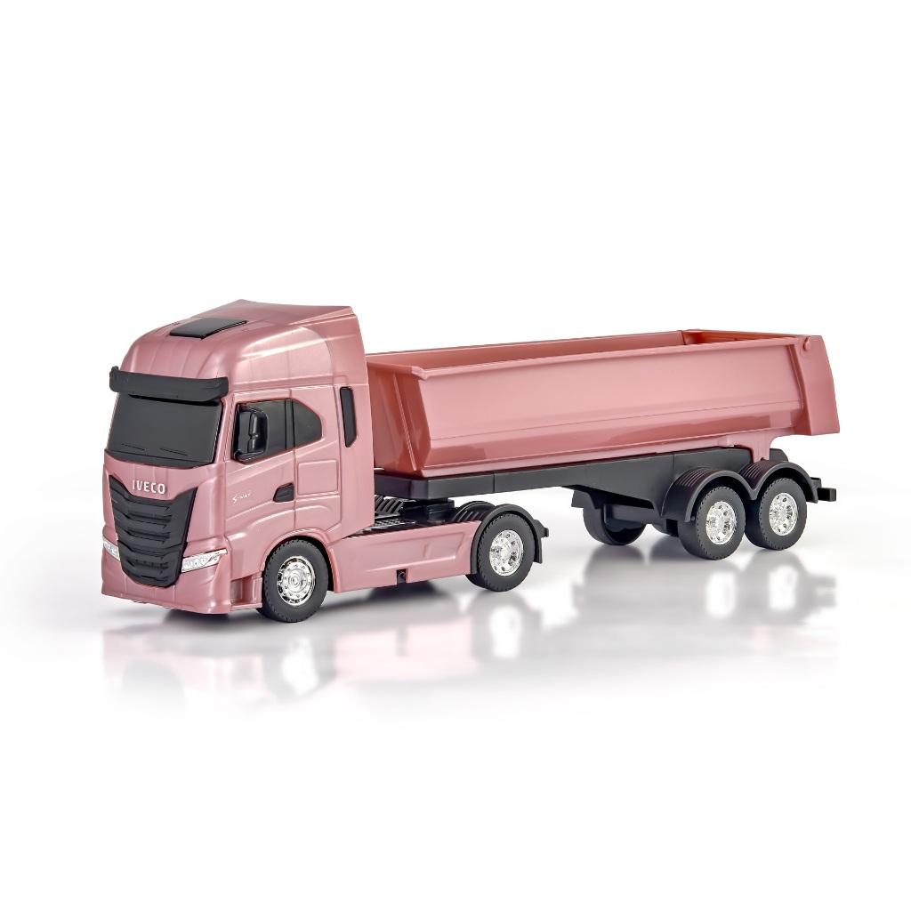 Caminhão Brinquedo Miniatura Iveco S-way Basculante Toco Rodas Cromadas 47cm Colecionável Caçamba