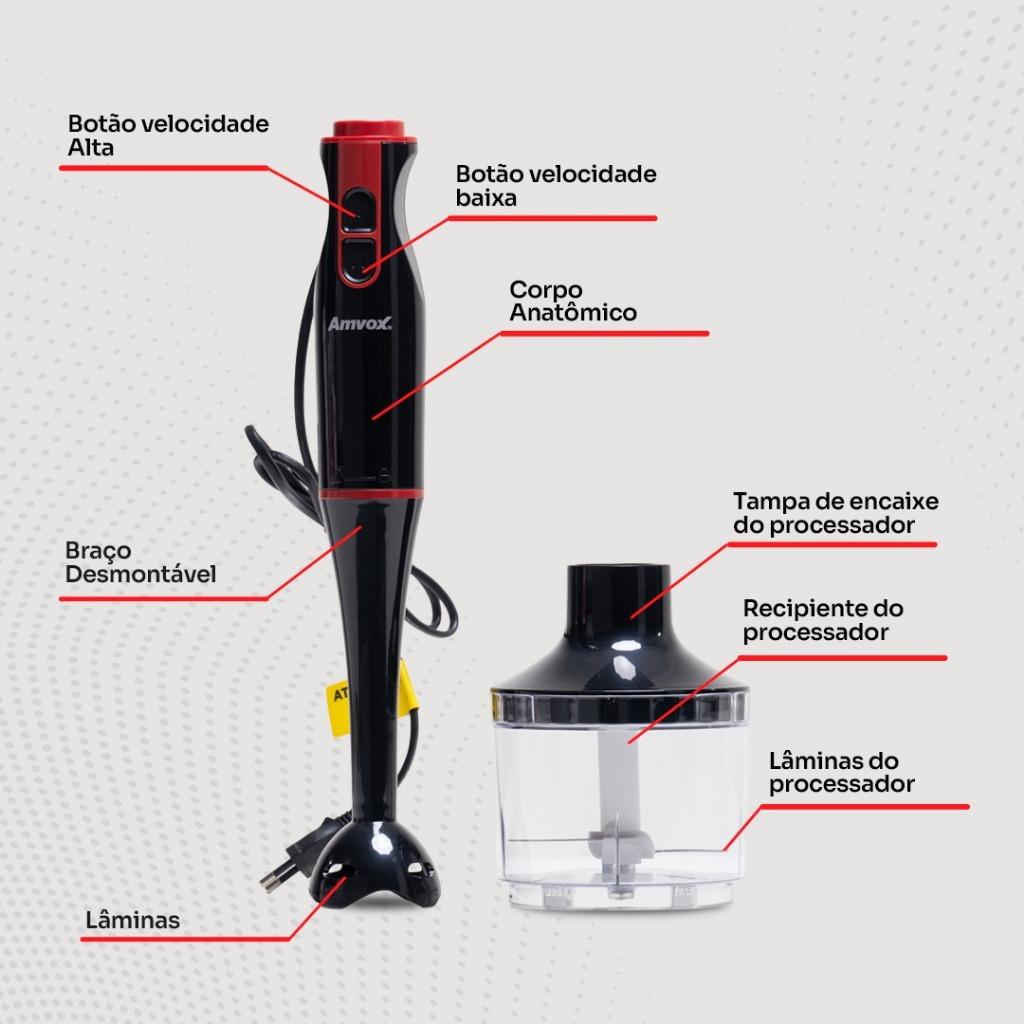 Mixer E Processador De Alimentos 2 Em 1 Amvox Apr 400 2 Velocidades 400W Triturador E Processador