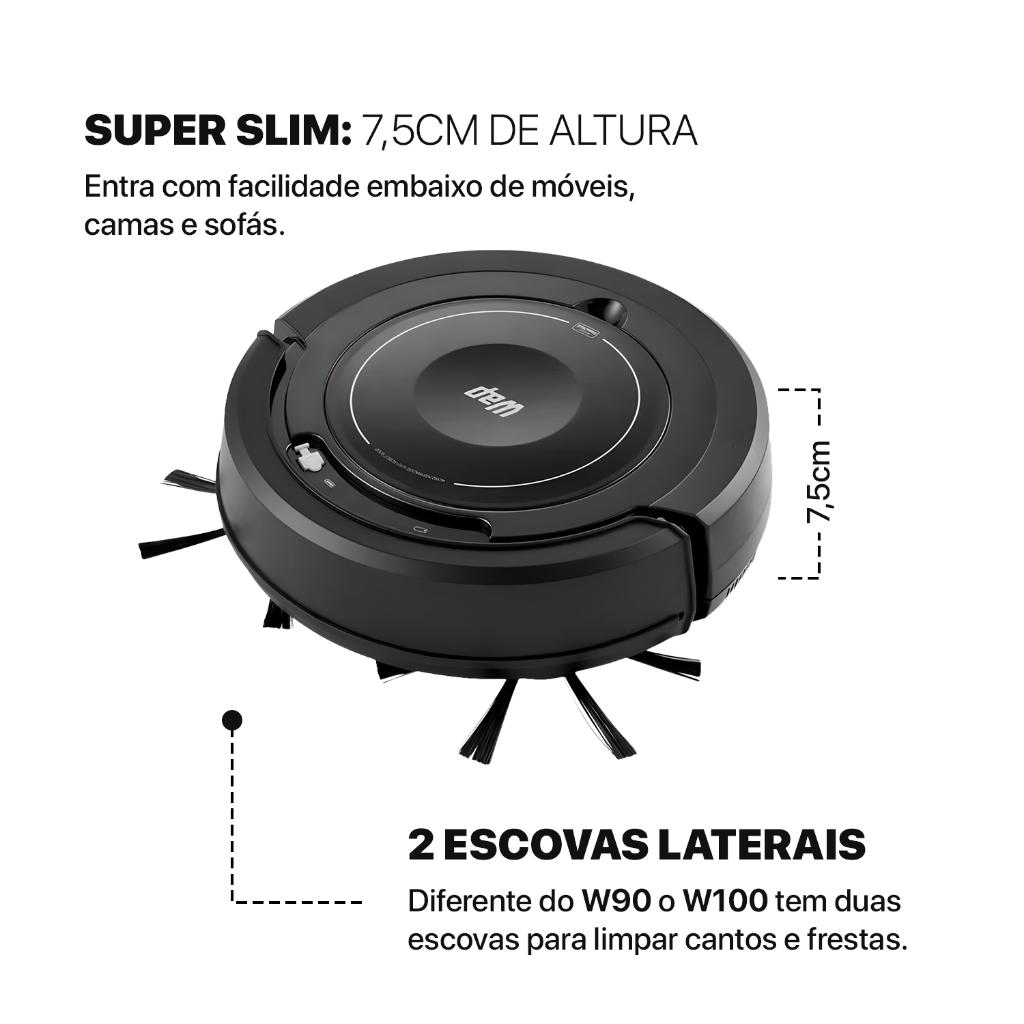Aspirador De Pó Robô Wap Robot W100 3 Em 1 Antiqueda Bivolt 17W